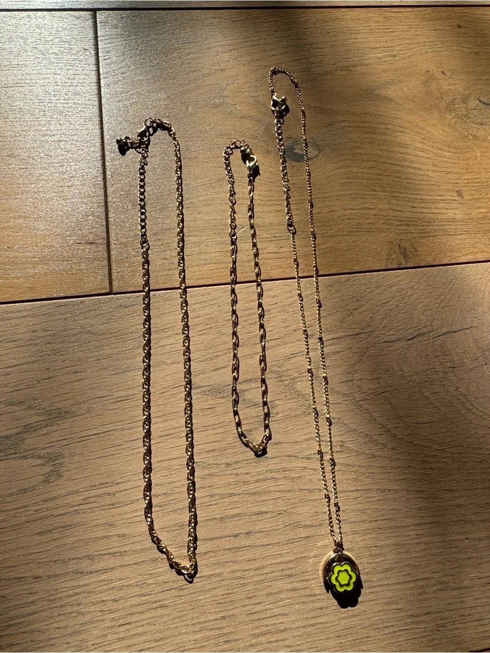 Mixed Metal Necklace Lot with Yellow Flower Charm